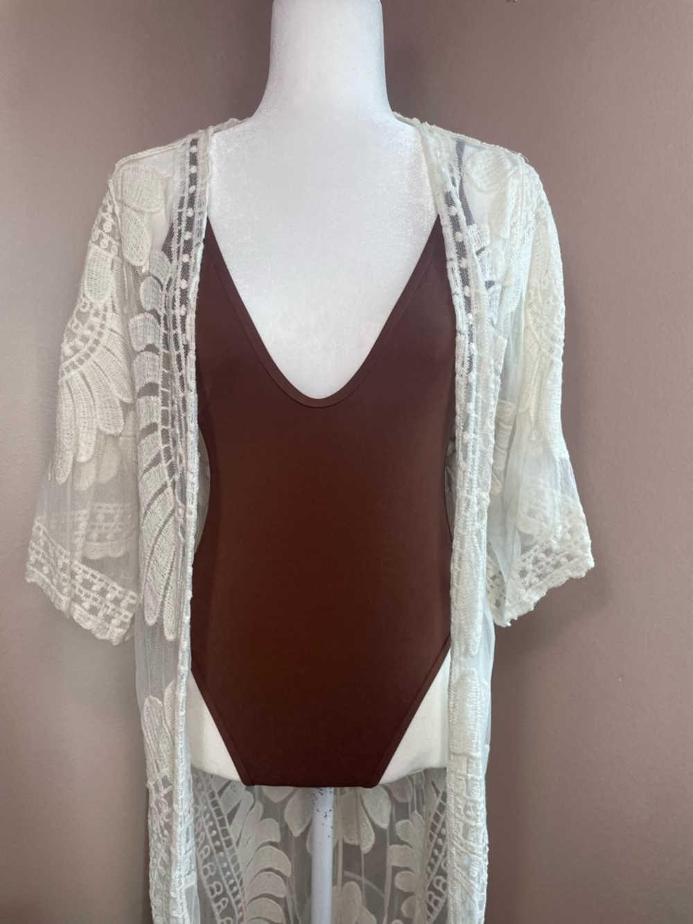 Rebellion Lace Kimono Duster Womens L Boho Beach Western Sheer Festival